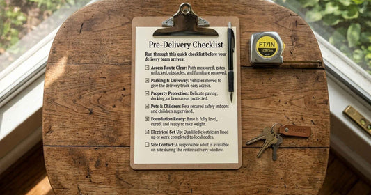 Hot tub pre-delivery installation checklist on a table